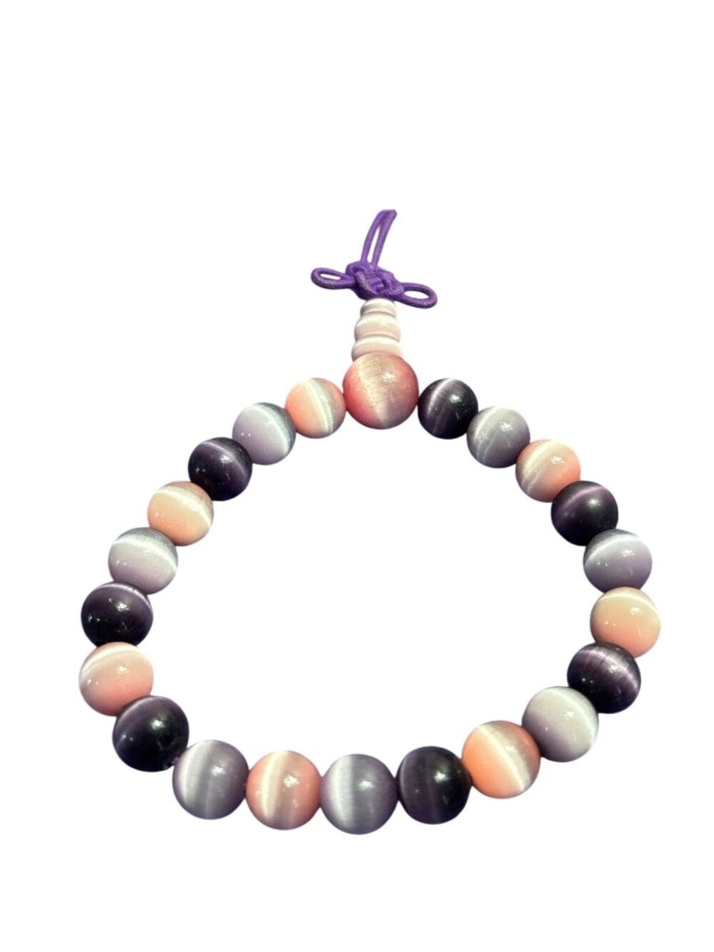 Glass Cat's Eye Stretch Bracelet Purple Pink 6.25 Inches Unstretched